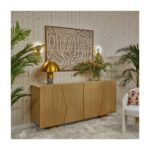 DRESDEN Oak & Stone Sideboard with irregular doors and stone top in a modern living room.