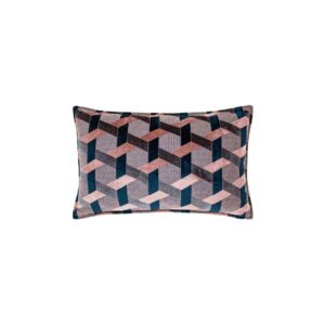 Delano velvet geometric cushion 40x60cm in blush and navy with lattice pattern and soft velvet finish.