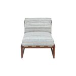 Moyo striped lounge chair with upholstered seat and wooden frame in light roasted coffee finish.
