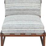 Moyo striped lounge chair with upholstered seat and wooden frame in light roasted coffee finish.
