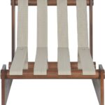 Moyo striped lounge chair with upholstered seat and wooden frame in light roasted coffee finish.