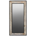 Rectangular wall mirror made from recycled pine wood with black metal frame, featuring modern industrial design and large reflective glass surface.