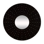 Round wall mirror with segmented decorative frame and silver stud accents, designed for elegant modern interior wall décor.