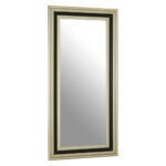 Tall rectangular wall mirror with black and silver natural wood frame, bevelled corners, and reflective centre glass for elegant classical interior décor.