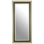 Tall rectangular wall mirror with black and silver natural wood frame, bevelled corners, and reflective centre glass for elegant classical interior décor.