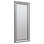 Tall rectangular bevelled wall mirror with slim black wooden frame and double-layered border, designed for elegant modern interior décor.