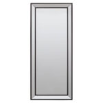Tall rectangular bevelled wall mirror with slim black wooden frame and double-layered border, designed for elegant modern interior décor.