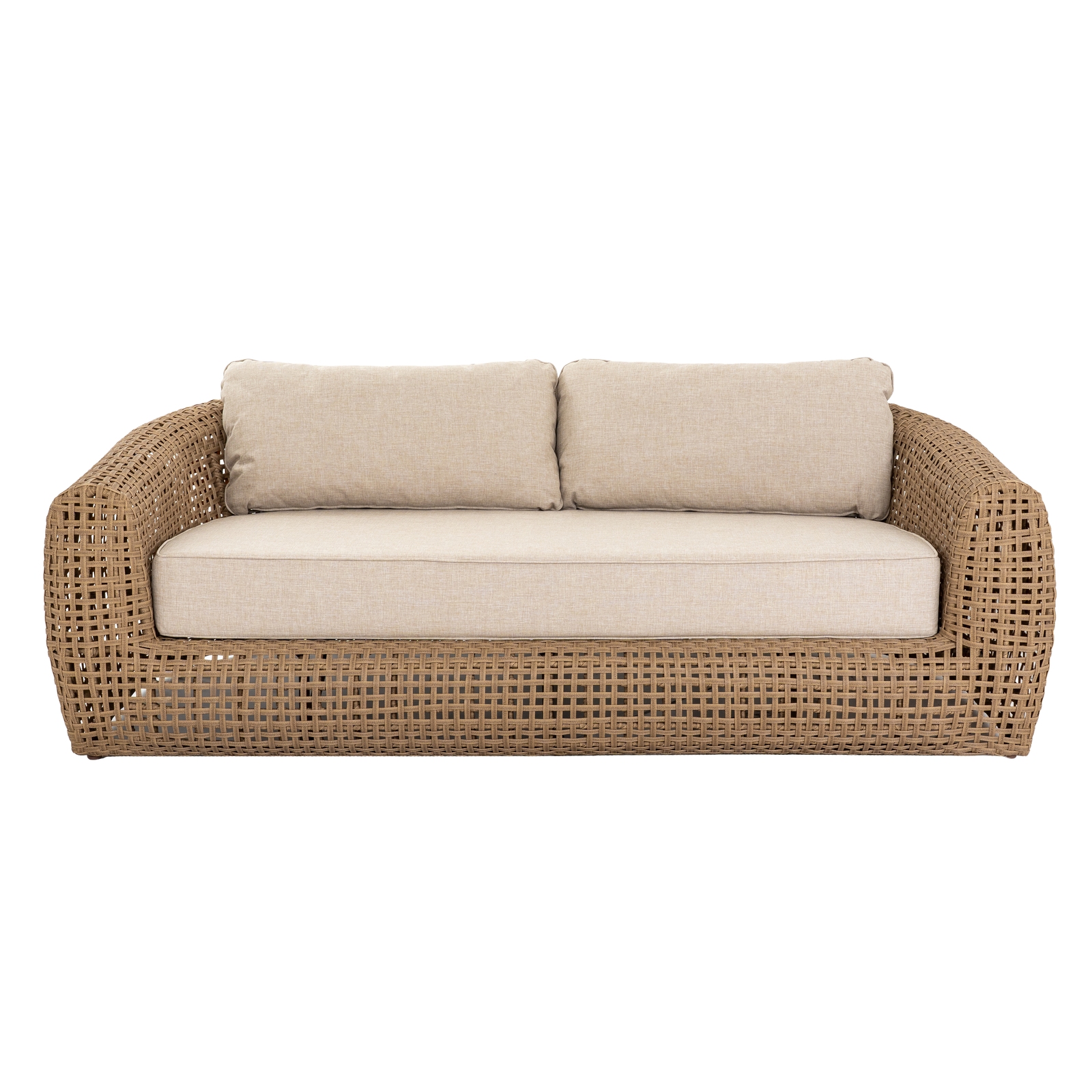 BLOOM Outdoor Sofa in neutral tones, modern design, spacious and suitable for garden or patio entertaining.