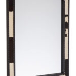 Rectangular wall mirror with black and white genuine cowhide frame, black leather trim, and decorative stud detail for luxury monochrome interior décor.