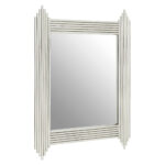 Rectangular wall mirror with polished stainless steel frame made from parallel fluted rods, creating a glamorous contemporary statement for luxury interiors.