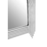 Rectangular wall mirror with polished stainless steel frame made from parallel fluted rods, creating a glamorous contemporary statement for luxury interiors.