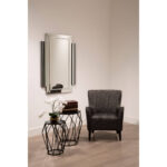 Large rectangular wall mirror with layered side panels, bevelled corners, and black trim accents, designed for modern architectural interior styling.