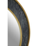 Round decorative wall mirror with oak veneer frame in black and grey finish, featuring gold stainless steel trim and large reflective glass surface for interior wall styling.