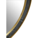 Round decorative wall mirror with oak veneer frame in black and grey finish, featuring gold stainless steel trim and large reflective glass surface for interior wall styling.