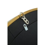 Round decorative wall mirror with oak veneer frame in black and grey finish, featuring gold stainless steel trim and large reflective glass surface for interior wall styling.