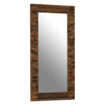 Minimalist rectangular wall mirror crafted from reclaimed elm wood with geometric accents and clear mirrored glass, designed for modern interior wall décor.