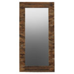 Minimalist rectangular wall mirror crafted from reclaimed elm wood with geometric accents and clear mirrored glass, designed for modern interior wall décor.