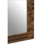 Minimalist rectangular wall mirror crafted from reclaimed elm wood with geometric accents and clear mirrored glass, designed for modern interior wall décor.