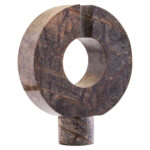 Abstract forest green marble sculpture with circular cut-out and cylindrical base, designed as a luxury decorative accent for modern interiors.