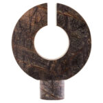 Abstract forest green marble sculpture with circular cut-out and cylindrical base, designed as a luxury decorative accent for modern interiors.