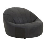 ntique black leather cocoon lounge chair with pleated upholstery and curved high-back design for modern luxury interior seating.