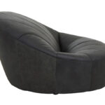 ntique black leather cocoon lounge chair with pleated upholstery and curved high-back design for modern luxury interior seating.