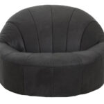 MARCELLA Antique Black Leather Lounge Cocoon Chair
