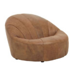 Light brown leather cocoon lounge chair with pleated upholstery and curved design, offering stylish and comfortable seating for modern interiors.