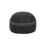 ntique black leather cocoon lounge chair with pleated upholstery and curved high-back design for modern luxury interior seating.