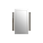 Large rectangular wall mirror with layered side panels, bevelled corners, and black trim accents, designed for modern architectural interior styling.