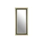 Tall rectangular wall mirror with black and silver natural wood frame, bevelled corners, and reflective centre glass for elegant classical interior décor.