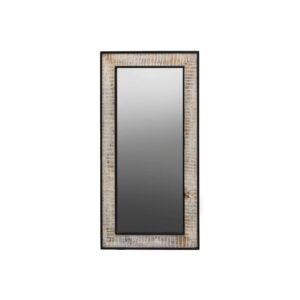 Rectangular wall mirror made from recycled pine wood with black metal frame, featuring modern industrial design and large reflective glass surface.