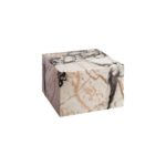 Cube-shaped satin marble side table with natural veining and smooth honed finish, designed for modern minimalist interior décor.