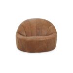 Light brown leather cocoon lounge chair with pleated upholstery and curved design, offering stylish and comfortable seating for modern interiors.