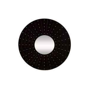 Round wall mirror with segmented decorative frame and silver stud accents, designed for elegant modern interior wall décor.