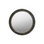 Round decorative wall mirror with oak veneer frame in black and grey finish, featuring gold stainless steel trim and large reflective glass surface for interior wall styling.