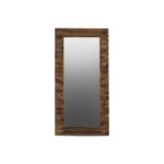 Minimalist rectangular wall mirror crafted from reclaimed elm wood with geometric accents and clear mirrored glass, designed for modern interior wall décor.