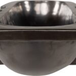Artie Shawl decorative ceramic bowl in gunmetal finish with elongated sculptural design by Inge Simonis.