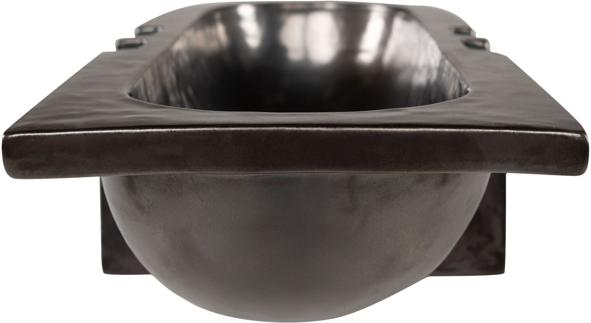 Artie Shawl decorative ceramic bowl in gunmetal finish with elongated sculptural design by Inge Simonis.