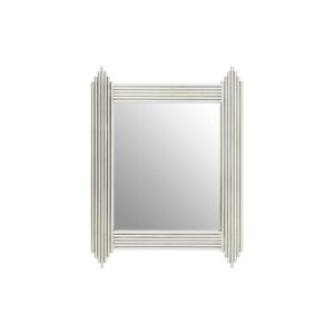 Rectangular wall mirror with polished stainless steel frame made from parallel fluted rods, creating a glamorous contemporary statement for luxury interiors.