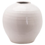 Large white handcrafted ceramic vase with rounded silhouette, crackle glazed finish, and subtly distressed stoneware texture for elegant neutral home décor.