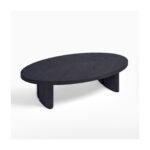 Large oval black brown oak coffee table with sculptural end legs and contemporary open tabletop detail, designed for luxury modern living spaces.