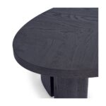 Large oval black brown oak coffee table with sculptural end legs and contemporary open tabletop detail, designed for luxury modern living spaces.