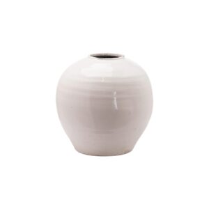 Large white handcrafted ceramic vase with rounded silhouette, crackle glazed finish, and subtly distressed stoneware texture for elegant neutral home décor.
