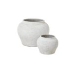 Set of two matte white ceramic planters with minimalist Mediterranean design, ideal for indoor and outdoor greenery styling.