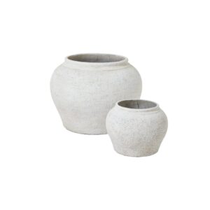 Set of two matte white ceramic planters with minimalist Mediterranean design, ideal for indoor and outdoor greenery styling.