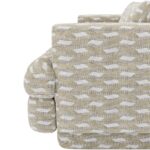 Luxury two seater sofa upholstered in LIZZO Escala patterned fabric with deep seat cushions, cylindrical accent bolsters, and elegant modern styling.
