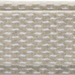 Luxury two seater sofa upholstered in LIZZO Escala patterned fabric with deep seat cushions, cylindrical accent bolsters, and elegant modern styling.